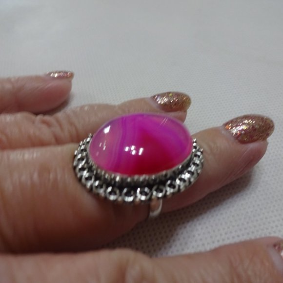 Gorgeous "PINK BOTSWANA AGATE" Handmade Sterling Ring Size 8.25 #680A - Picture 2 of 3
